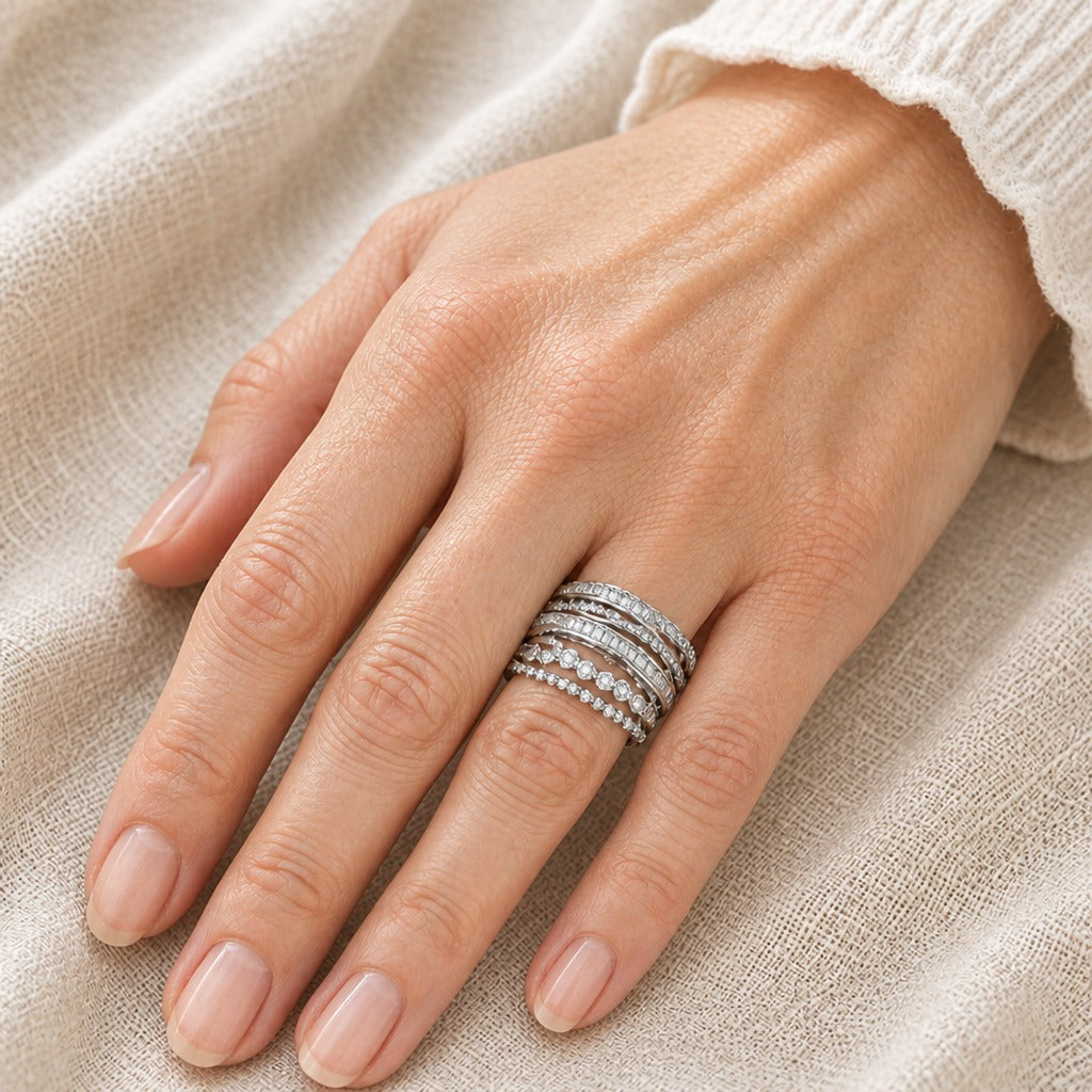 Vintage Layered Zirconia Silver Ring