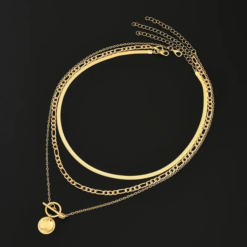 Savira Textured Coin Layered Necklace | Gold