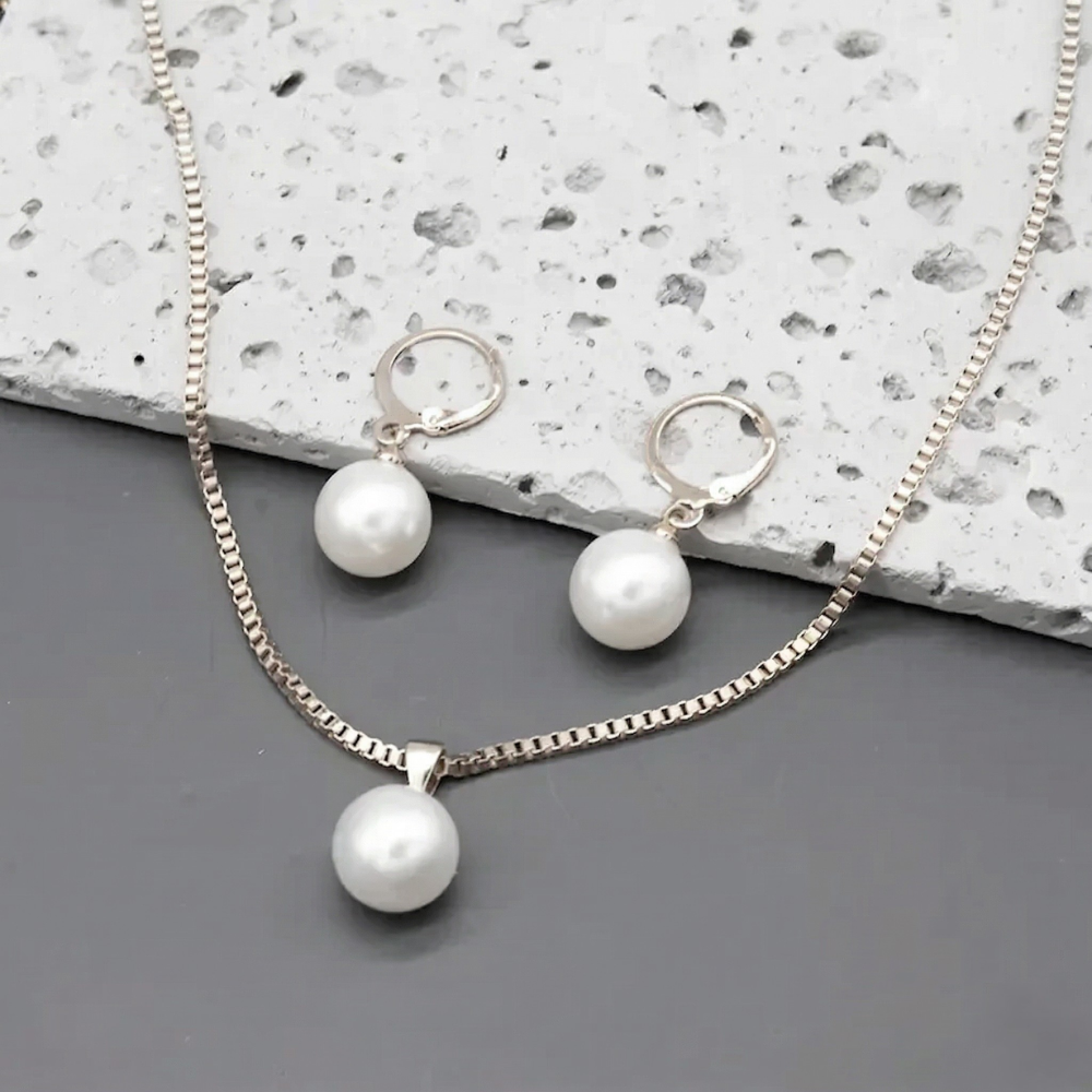 Golden Grace Pearl Jewelry Set | White Gold