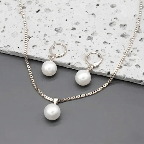 Golden Grace Pearl Jewelry Set | White Gold