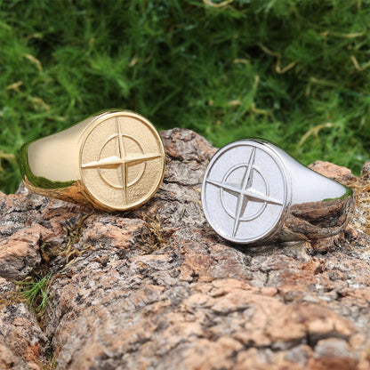 Classic Compass Signet Ring | White Gold