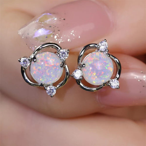 Opal Trio Stud Earrings | White Gold