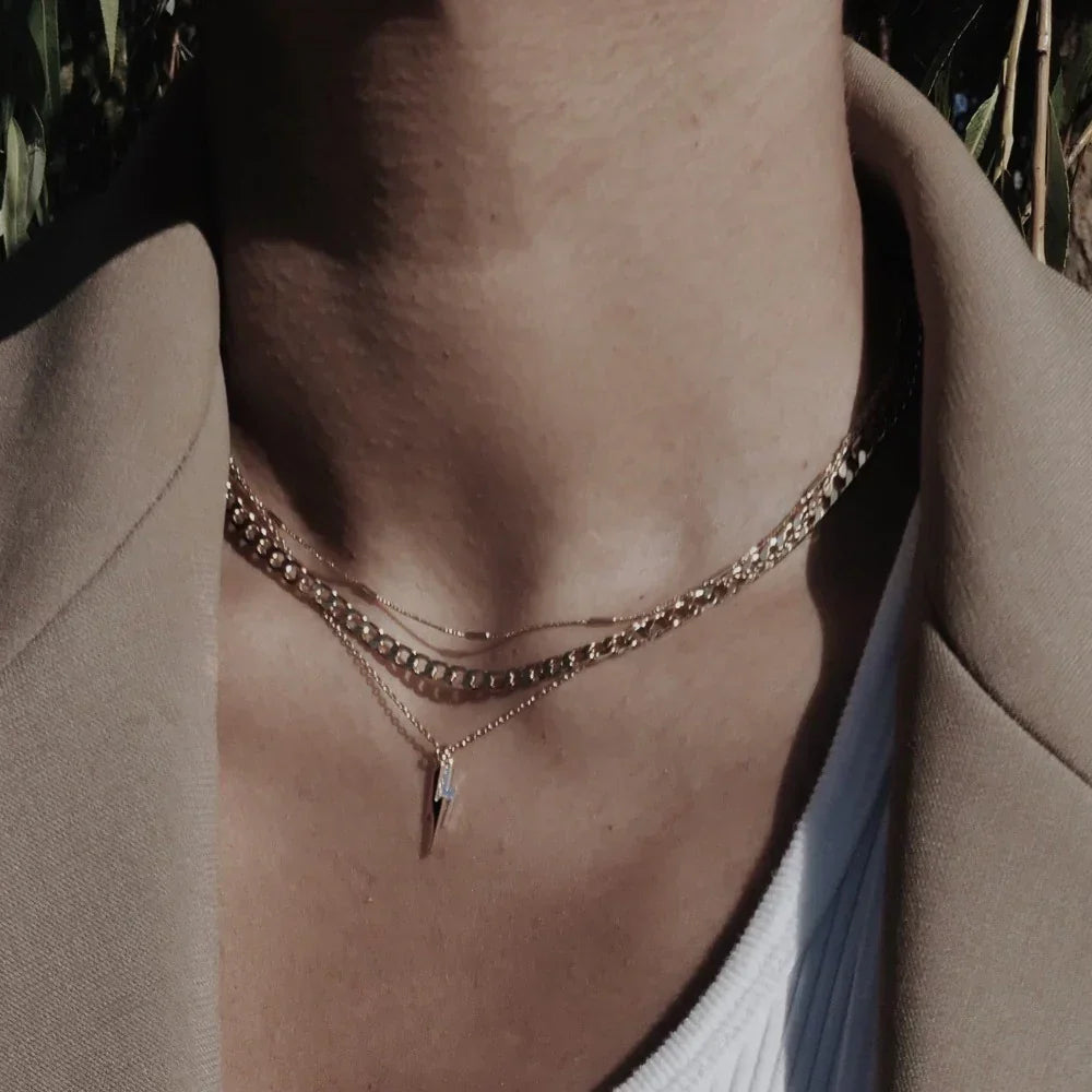 Flat Link Curb Chain Necklace | Gold