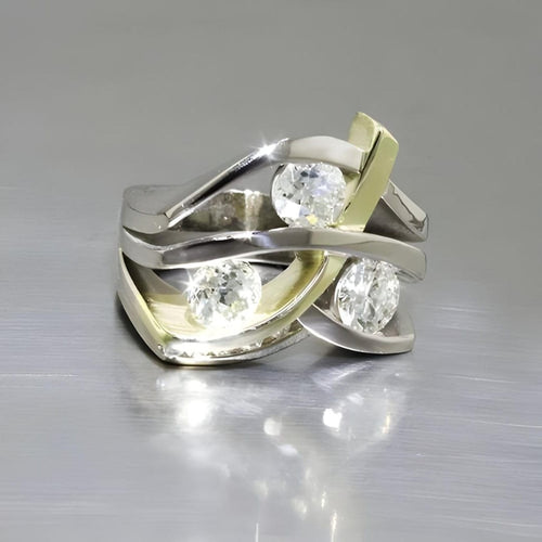 Vintage Zirconia Golden & Silver Ring