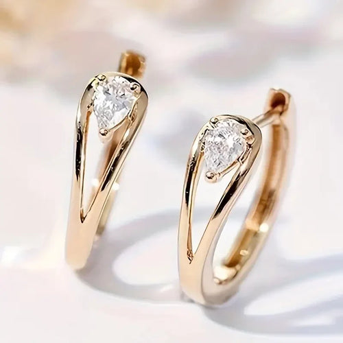 Exquisite Zirconia Golden Drop Earrings | Gold