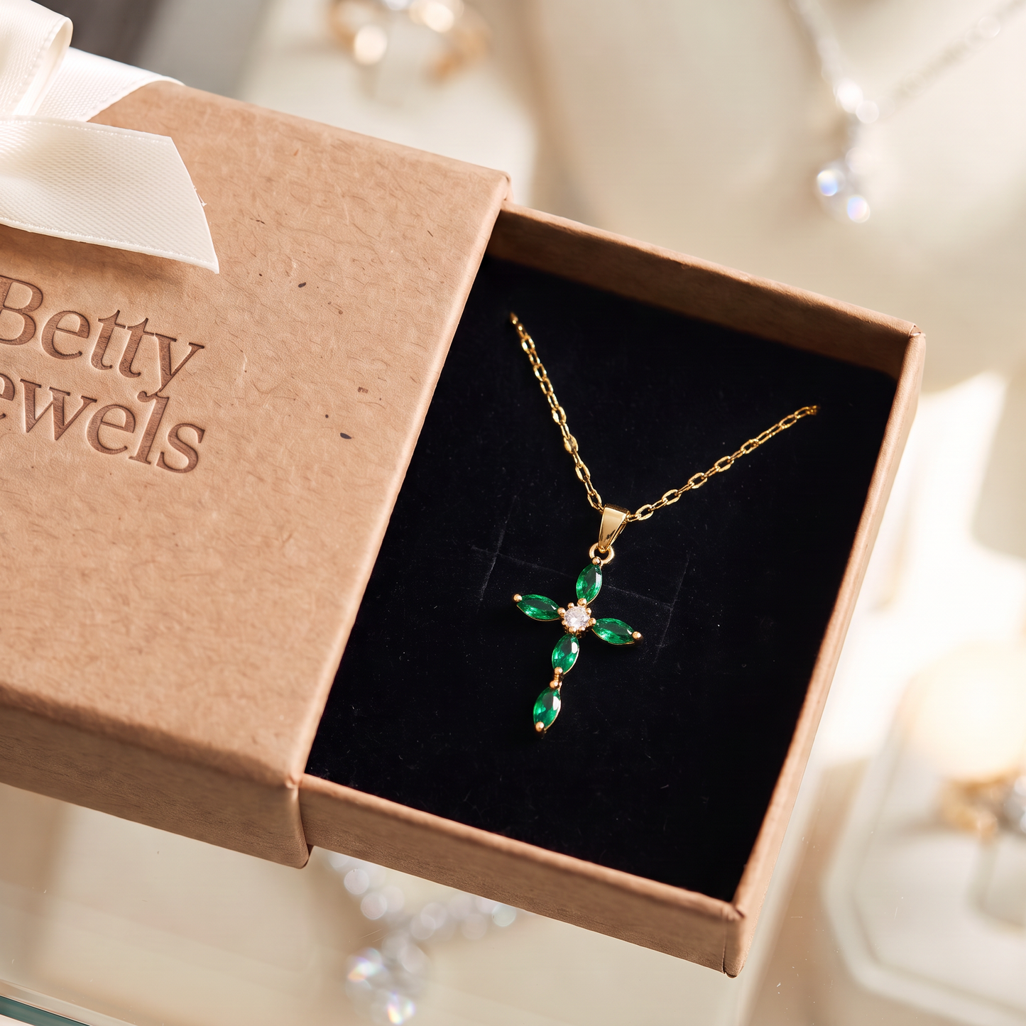 Emerald Cross Necklace | Gold
